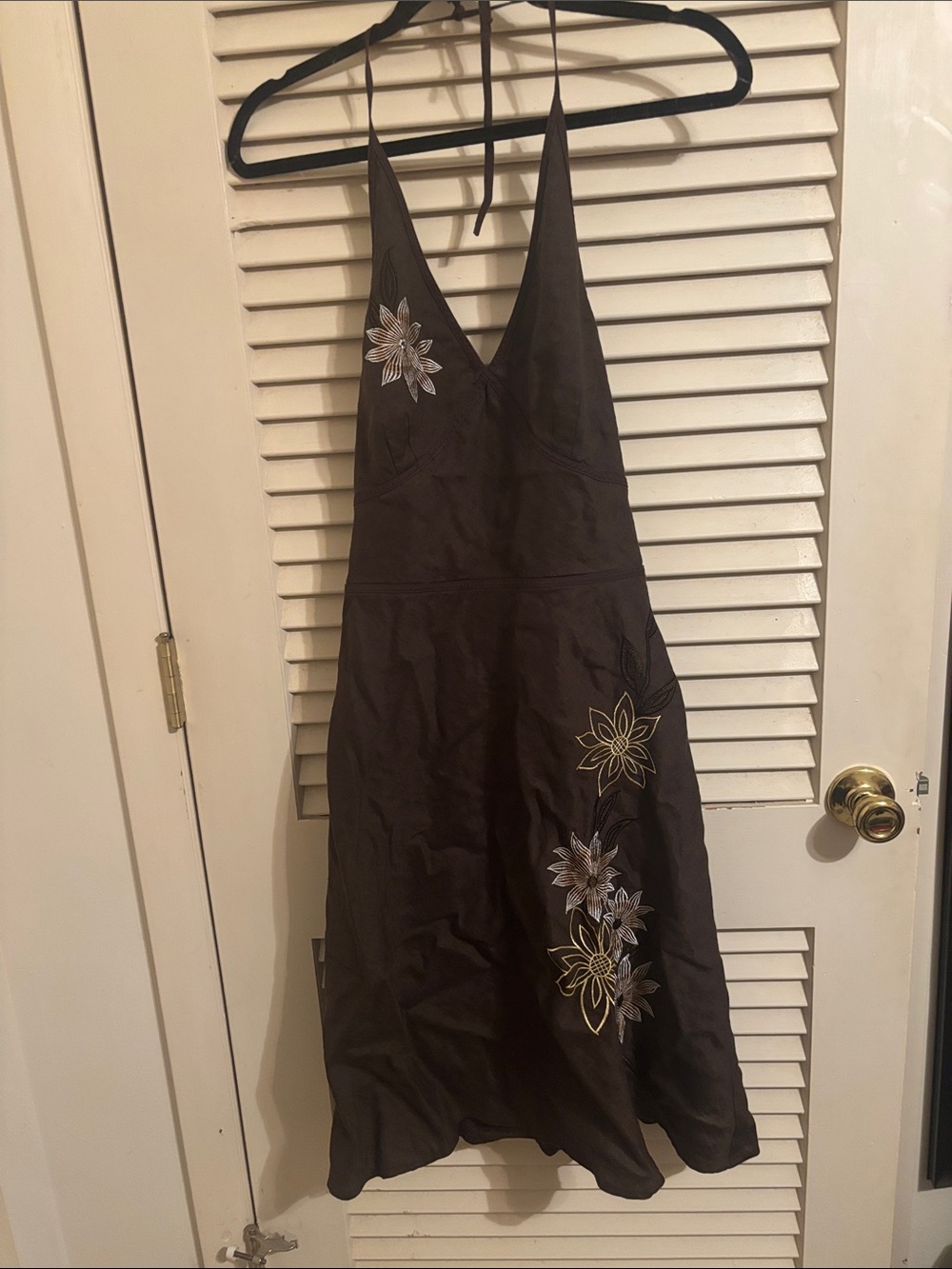 LOFT Brown halter top Floral Embroidered Midi Dress